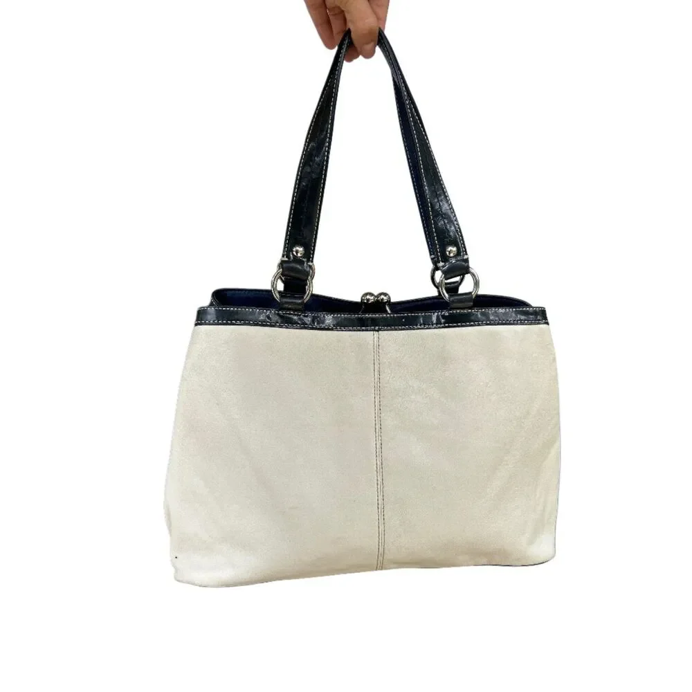 Coach Handbag Purse Bag F14866 Laura Kisslock Framed Blue Ivory Leather
